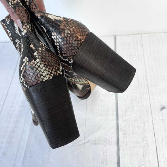 Nine West Ankle Pointy Toe Heels Boots size 7.5M Faux Snake Skin Brown Textured - Picture 13 of 14